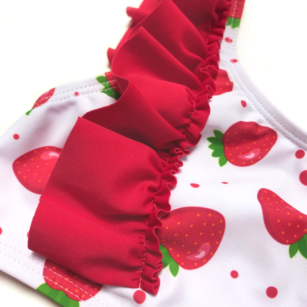 Girls Two Pieces Swimwear Strawberry Print Kids Swimming Red Beach Wear Swimsuit