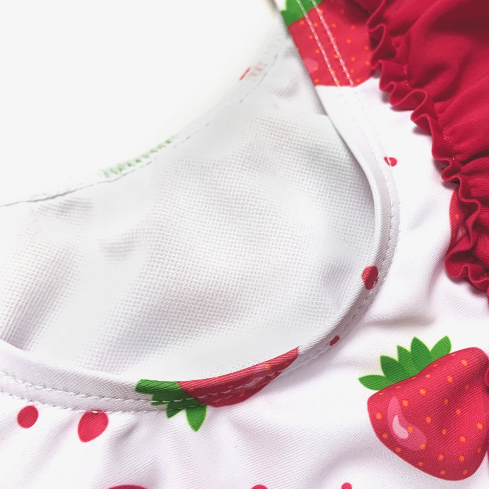 Girls Two Pieces Swimwear Strawberry Print Kids Swimming Red Beach Wear Swimsuit
