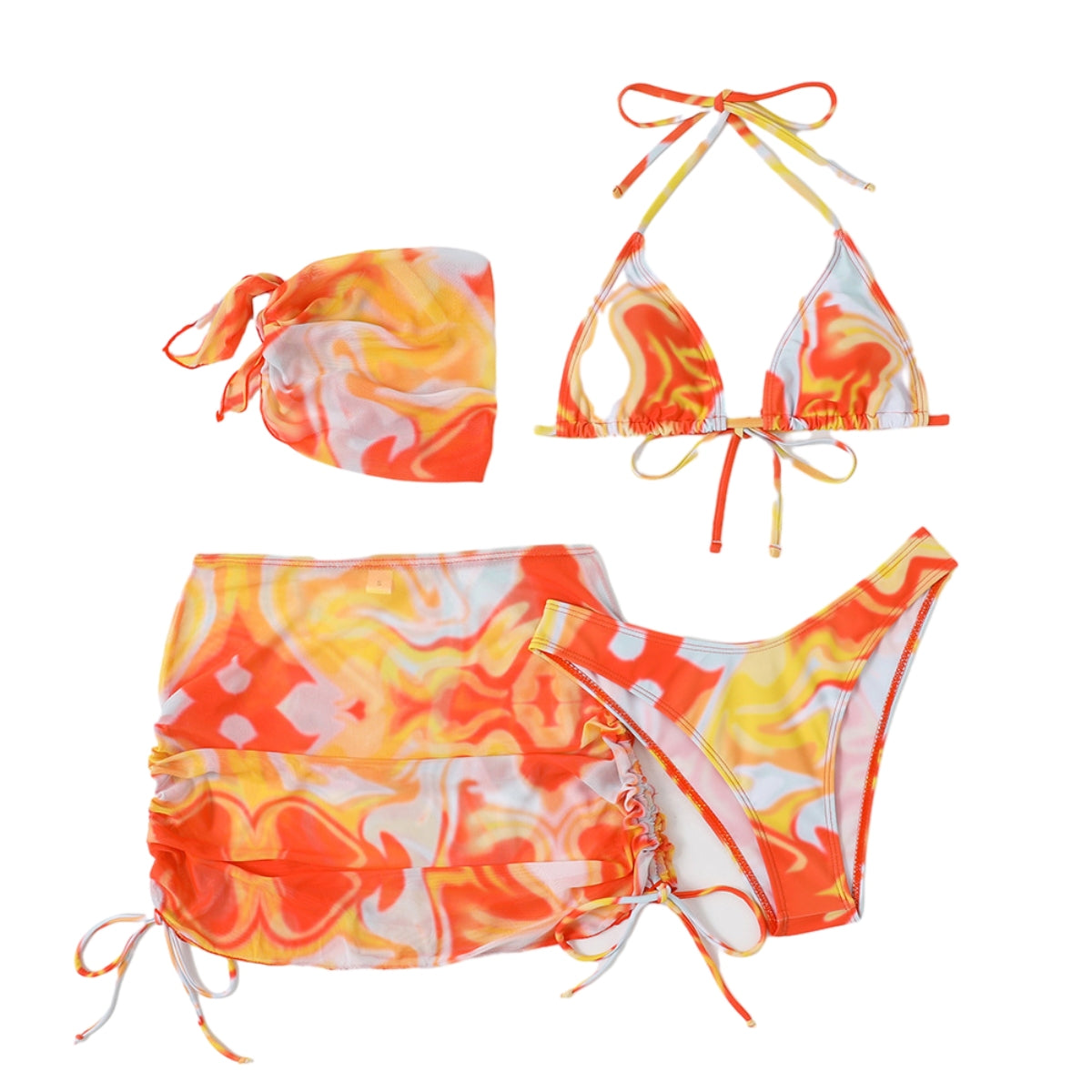 Hot Sexy 4Pcs Women Bikini Sets Tie-Dyed Print Fashion Design Bikini