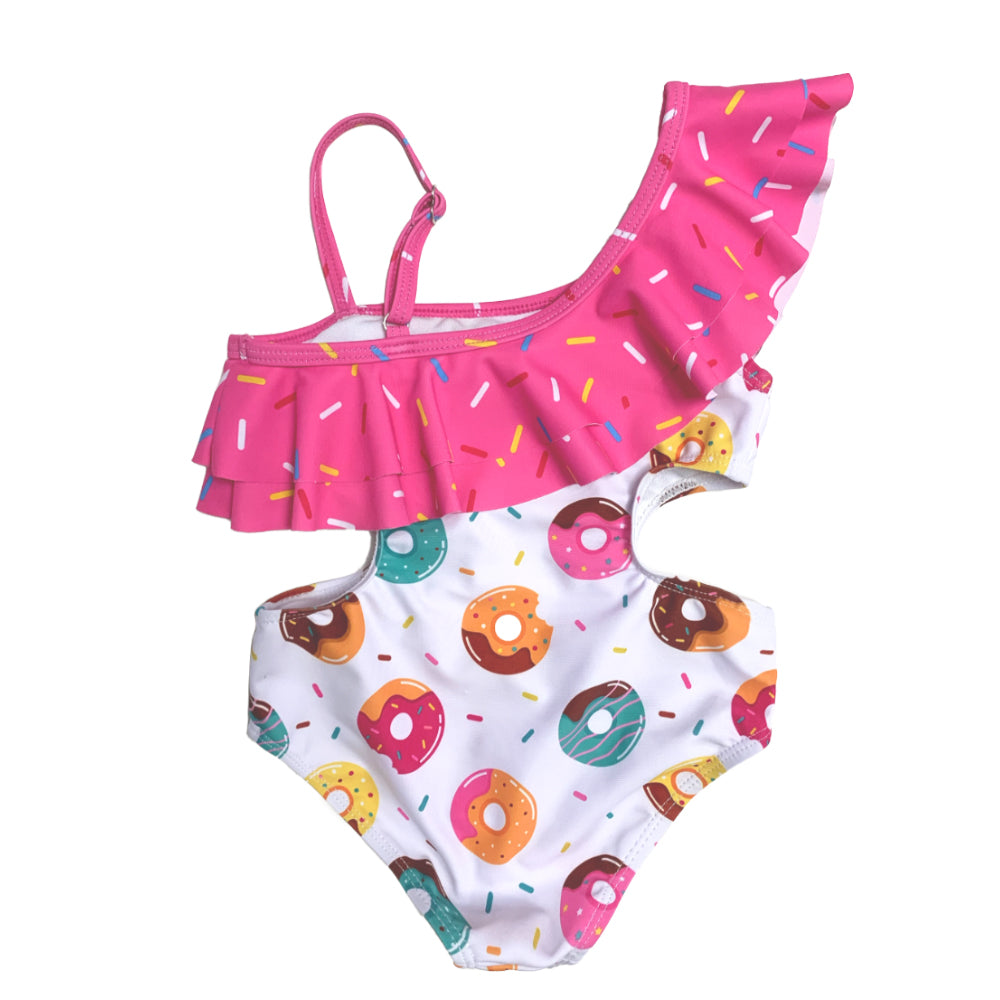 Girls One Piece Swimsuit Kids Swimming Wear Drop Shoulder Swimsuit
