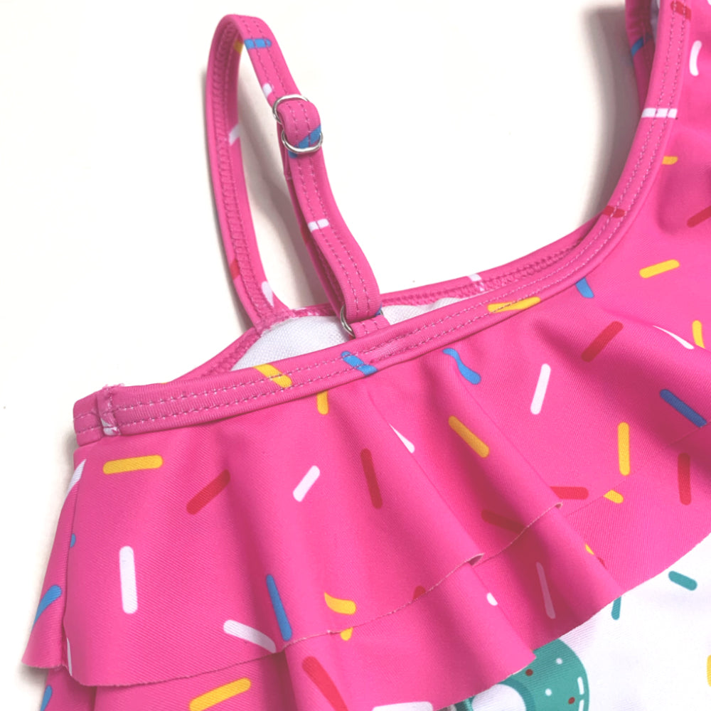 Girls One Piece Swimsuit Kids Swimming Wear Drop Shoulder Swimsuit