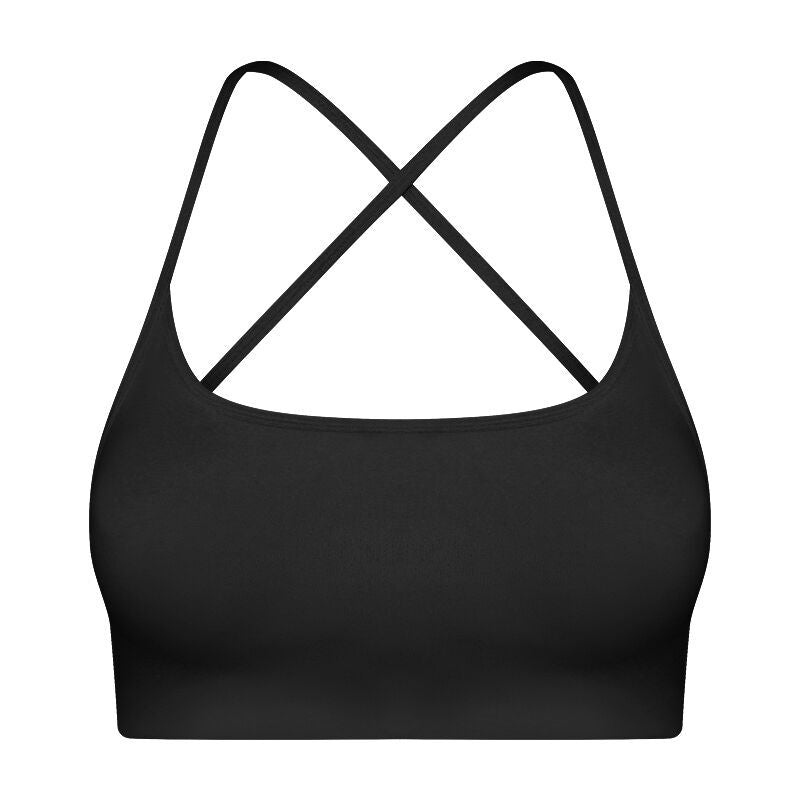 Solid Color Thin Strap Cross Hollow Back Sports Bra