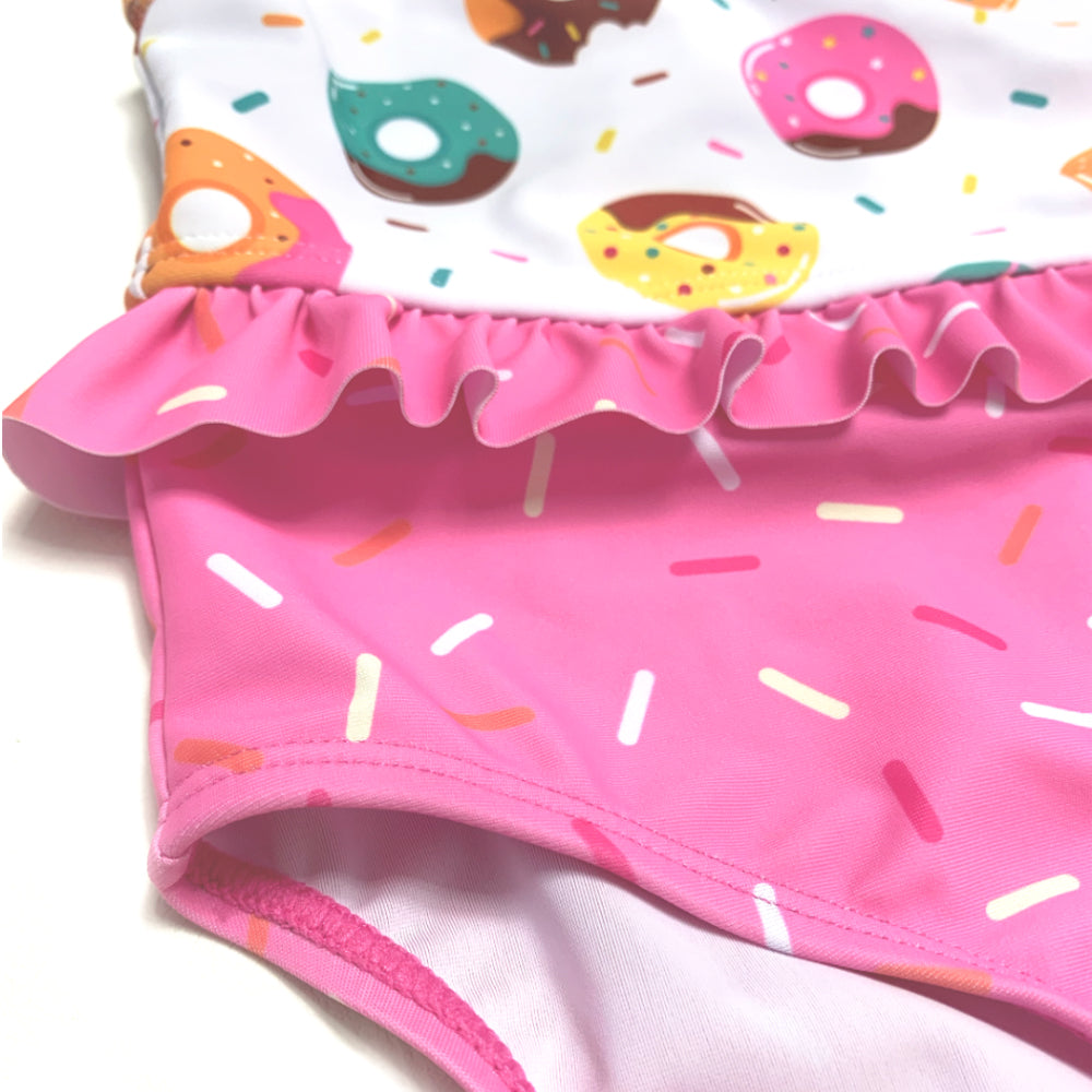 Girls cute One Piece swimwear Kids pink Swimming suit with knot