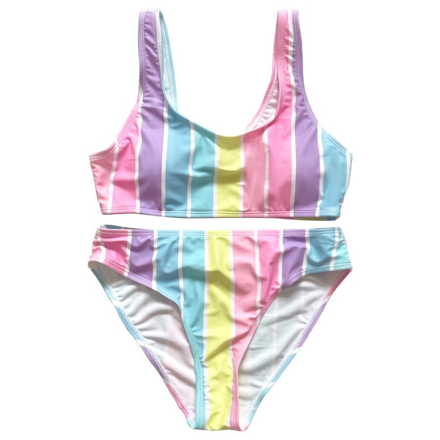 Fashion girls striped printing swimwear kids two pieces swimsuit beach wear