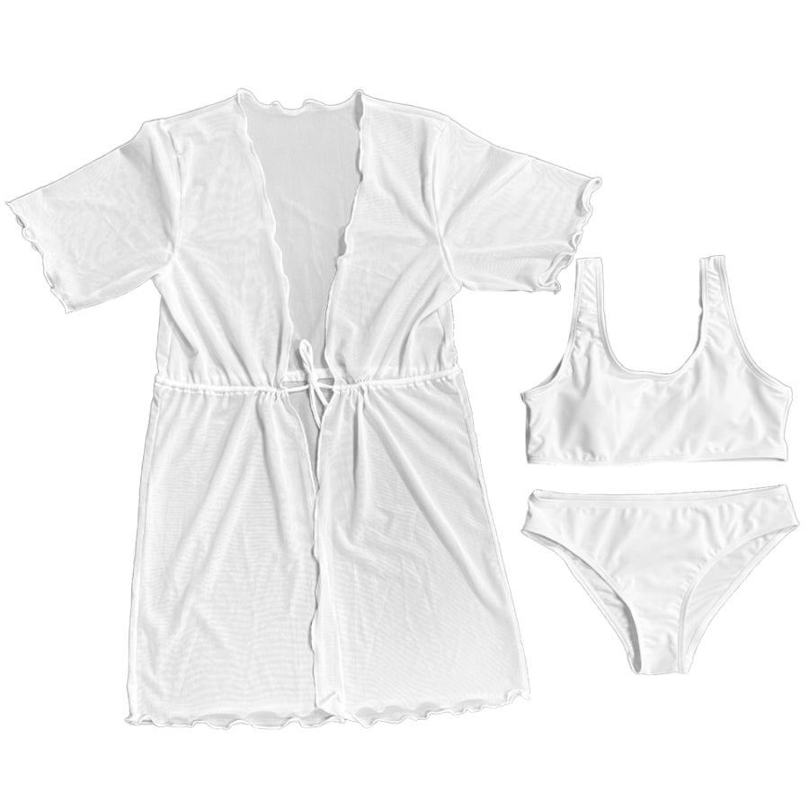 Three pieces girls fashion swimwear with coverup