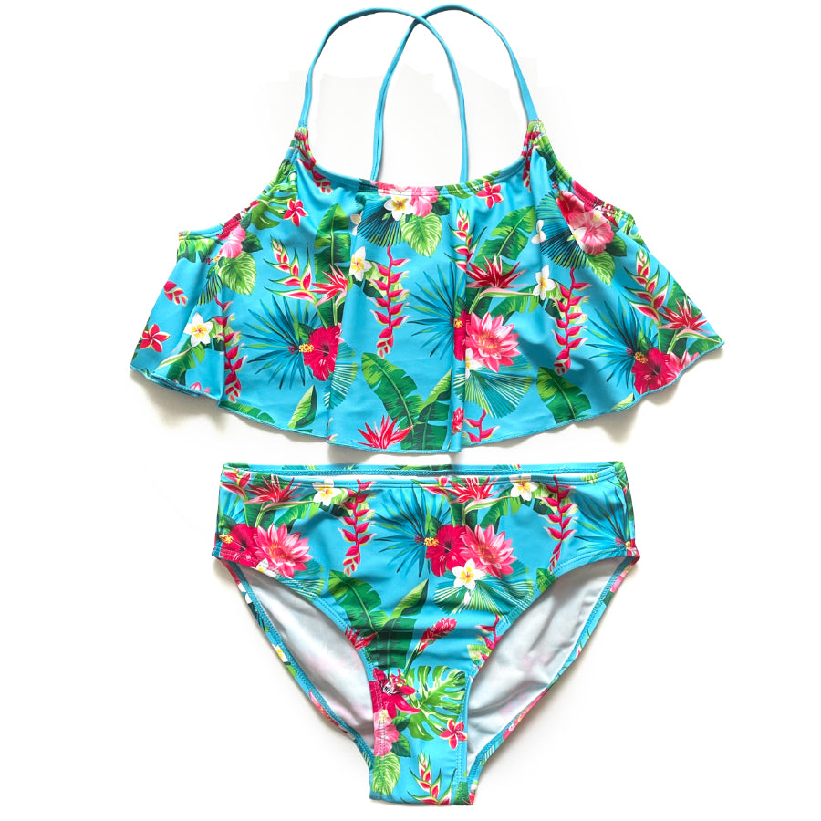 Two pieces flower printing swimsuits for girl