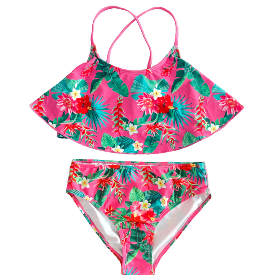 Two pieces flower printing swimsuits for girl