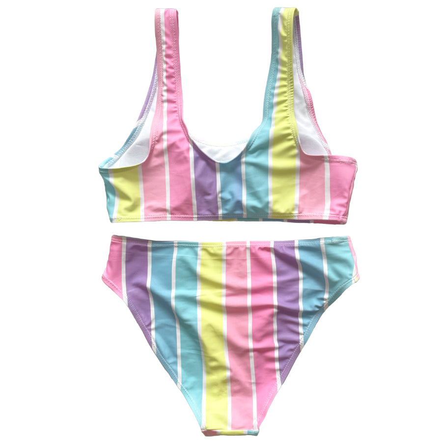 Fashion girls striped printing swimwear kids two pieces swimsuit beach wear