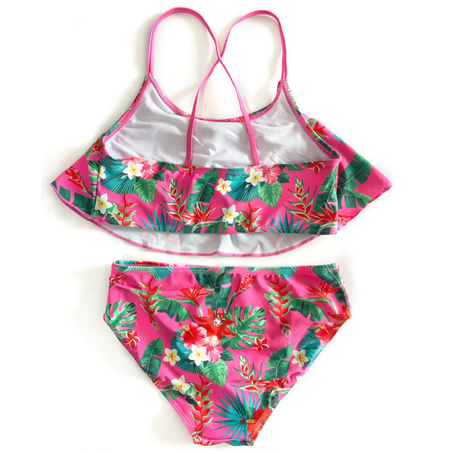 Two pieces flower printing swimsuits for girl