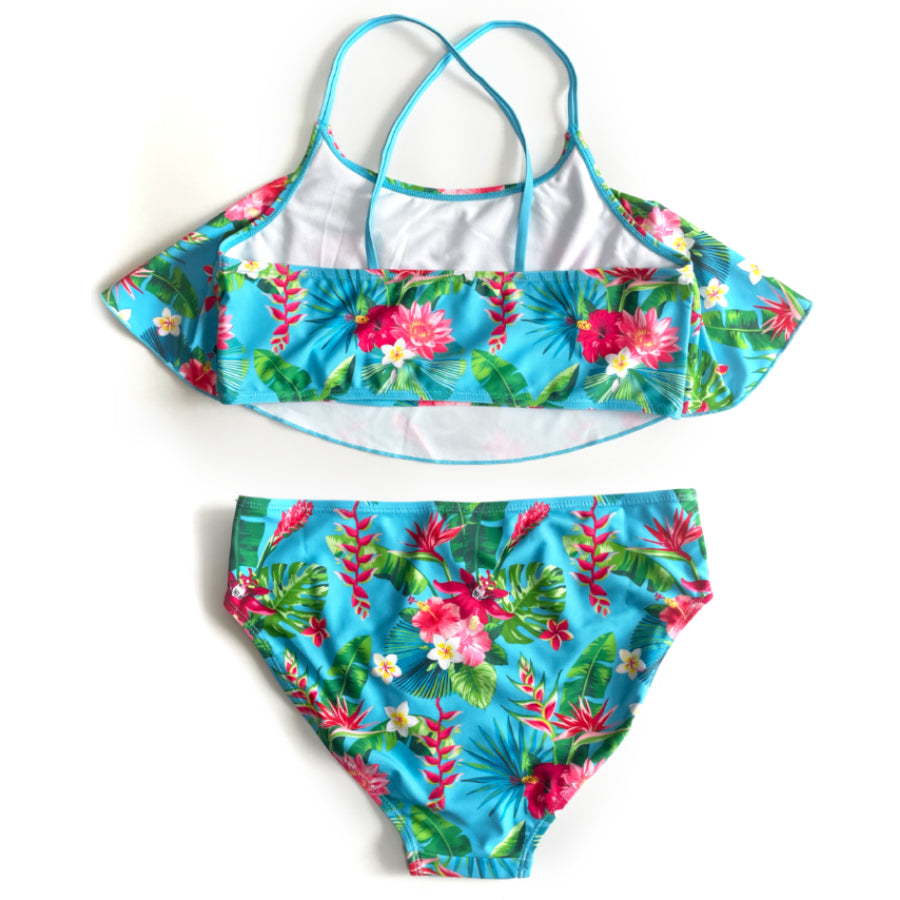 Two pieces flower printing swimsuits for girl