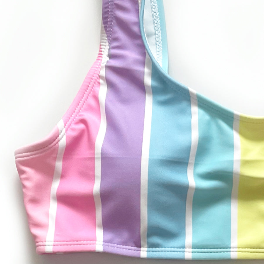 Fashion girls striped printing swimwear kids two pieces swimsuit beach wear