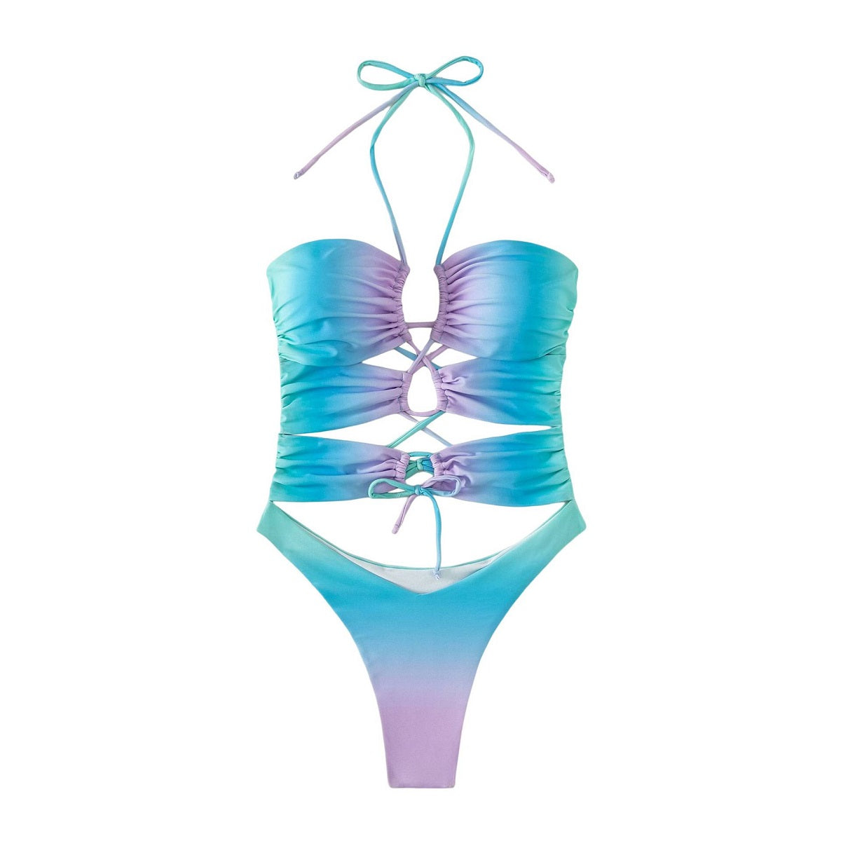 Tape-up swimsuit with gradient color