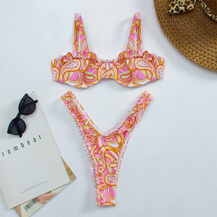 2 Pieces Sexy Bikini Set Floral Print Young Girls Swimwear