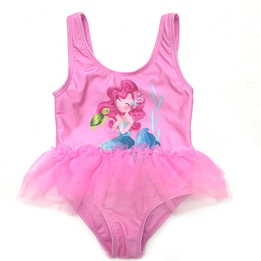 2023 Girls One Piece SwimWear Kids Beach Wear With Mesh Frills And Placement Print