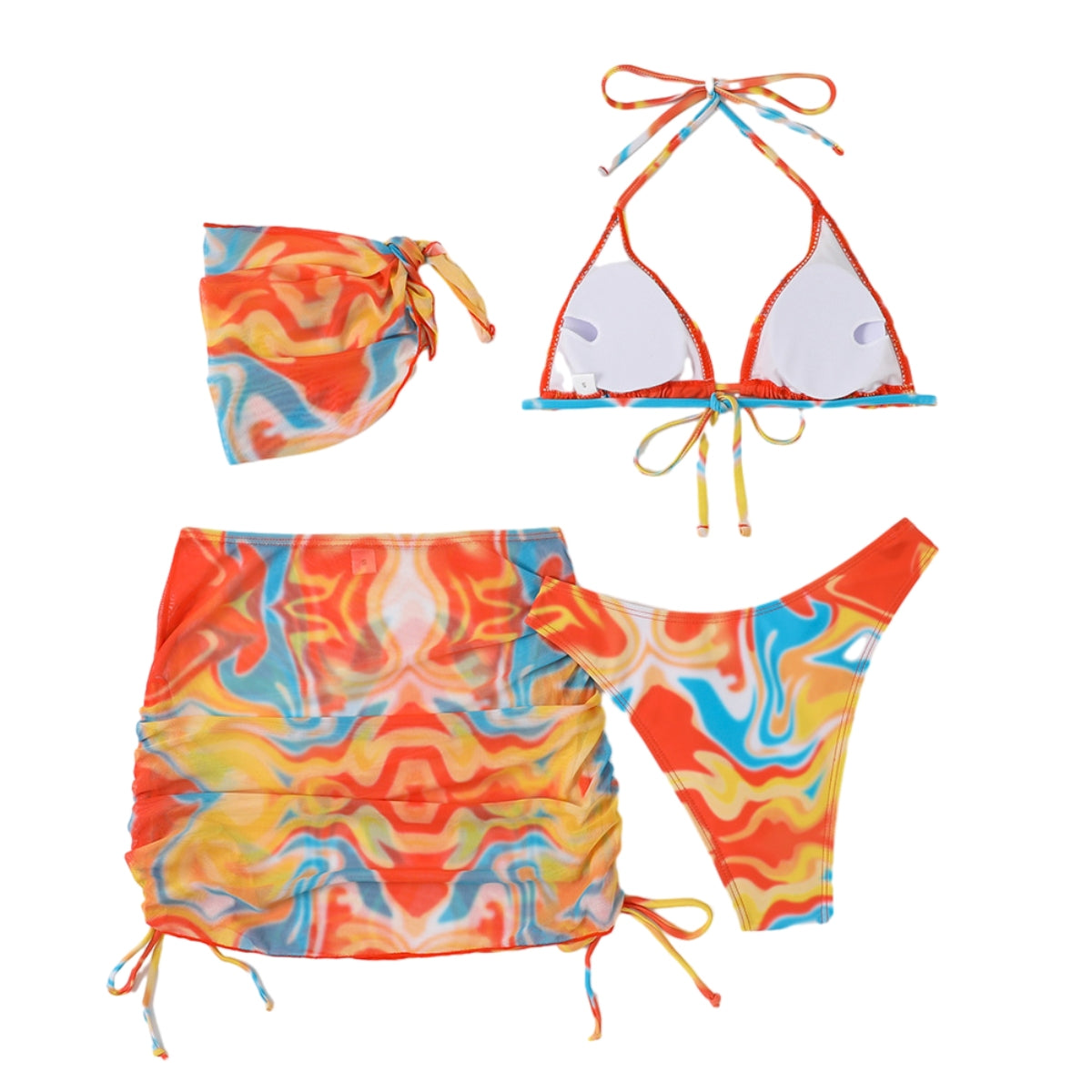 Hot Sexy 4Pcs Women Bikini Sets Tie-Dyed Print Fashion Design Bikini
