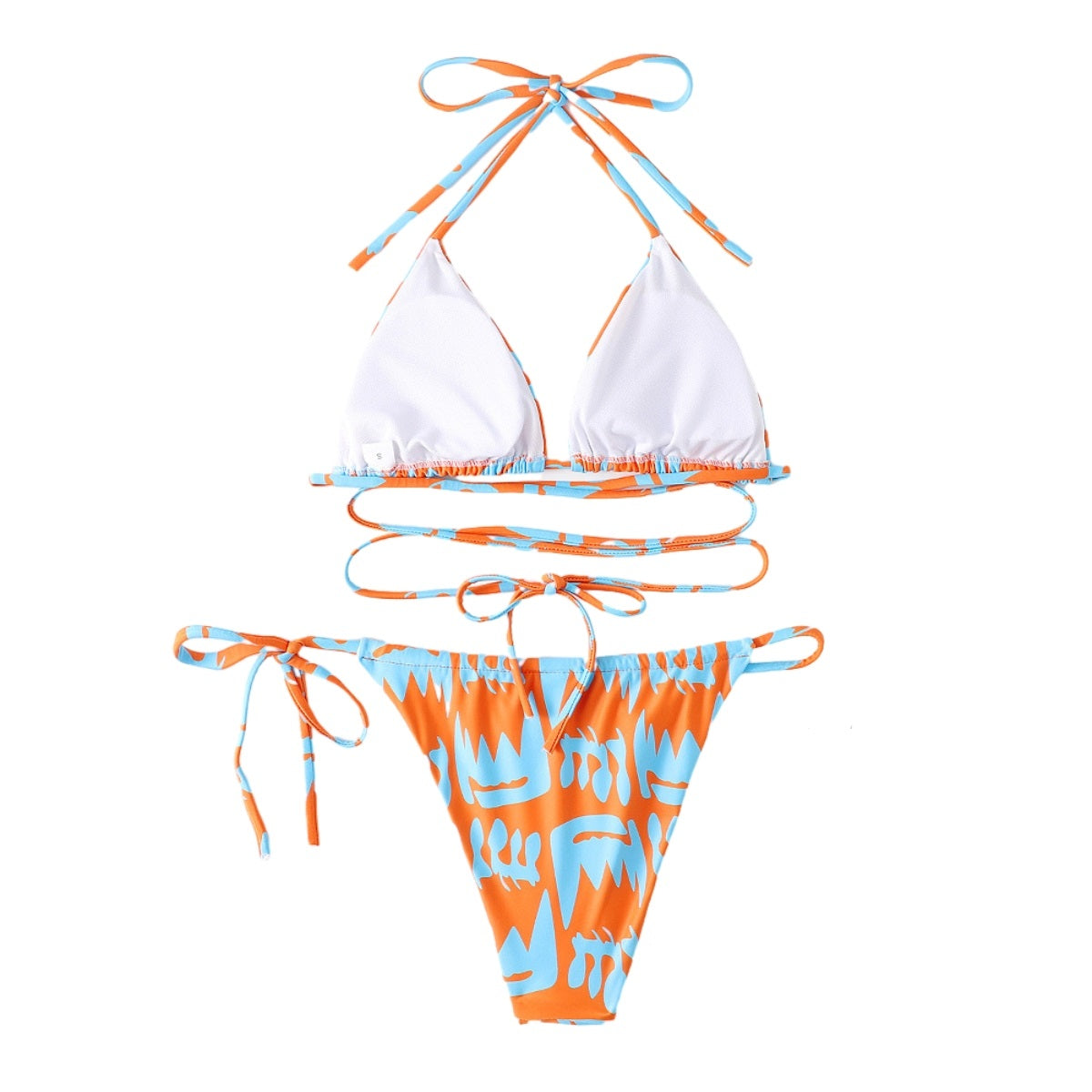 Halter Neck Bathing Suits Two-pieces Print Bikini Set Triangle