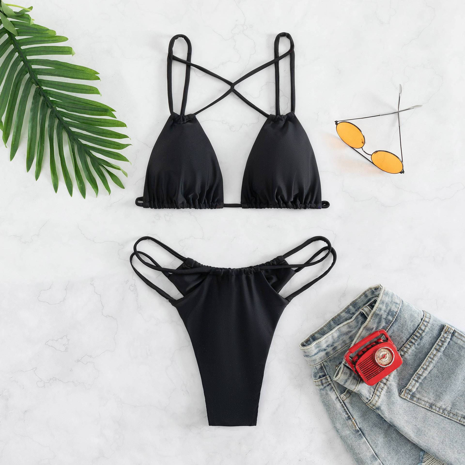 Two Piece Solid Color Bikini Swimsuits For Women