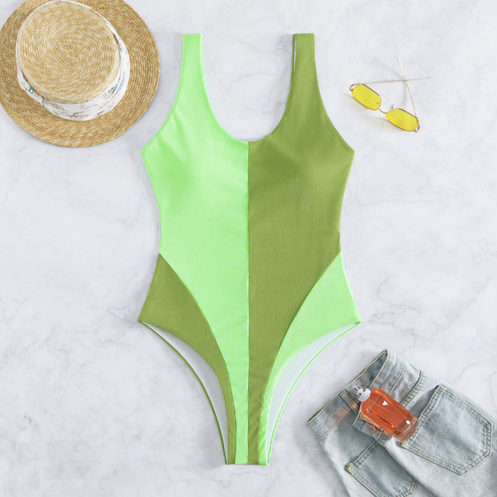 Women Textured Ribbed Fabric Bikini High Leg Beachwear