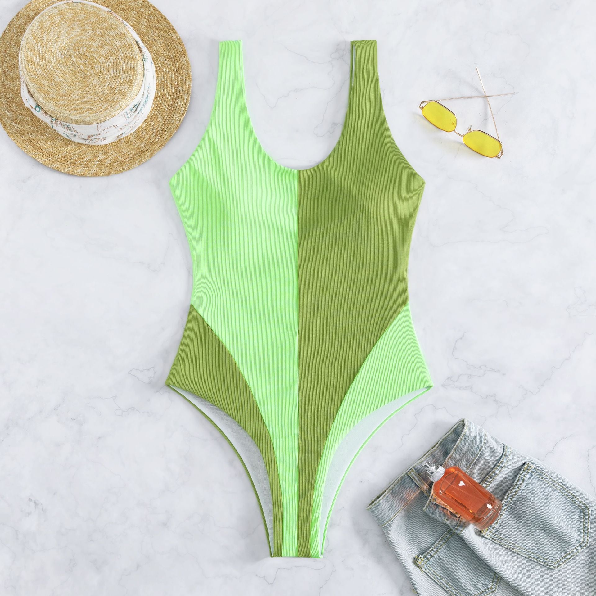 Women Textured Ribbed Fabric Bikini High Leg Beachwear