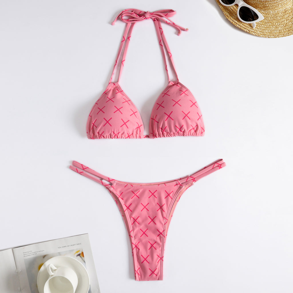 Hot Sexy Micro Bikini Set Halter Geometric Young Girl Print Swimwear
