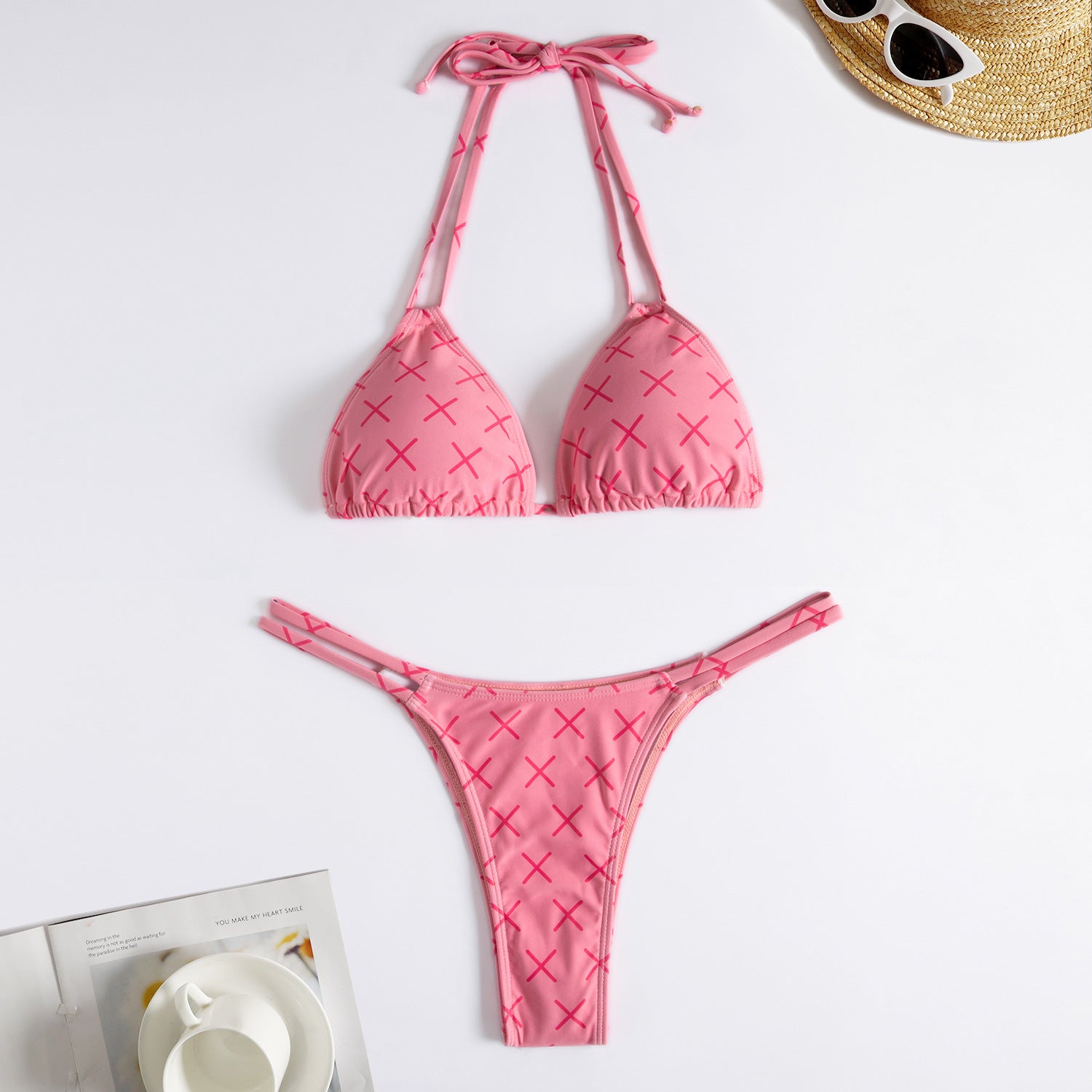 Hot Sexy Micro Bikini Set Halter Geometric Young Girl Print Swimwear