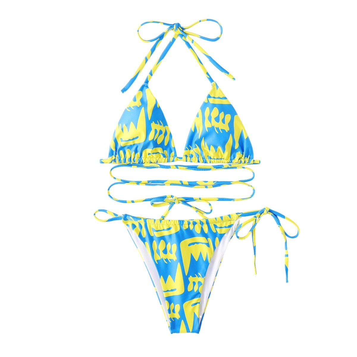 Halter Neck Bathing Suits Two-pieces Print Bikini Set Triangle