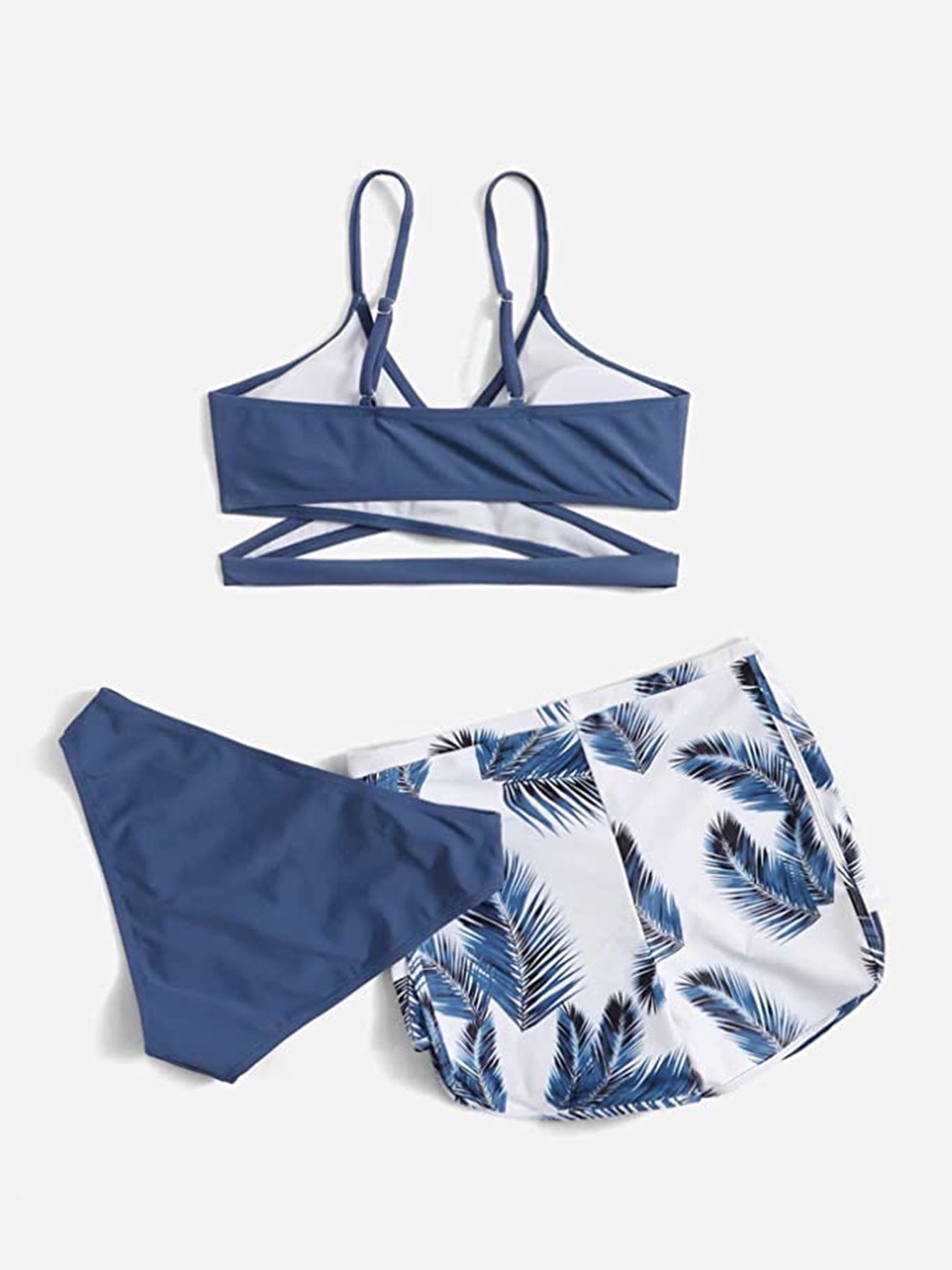 Three pieces swimsuit for teen girls with swim trunk