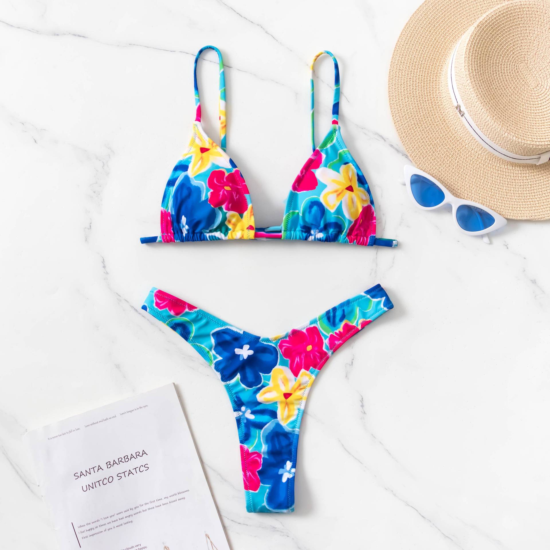 2 Pieces Sexy Bikini Set Fabric floral print sexy swimsuit