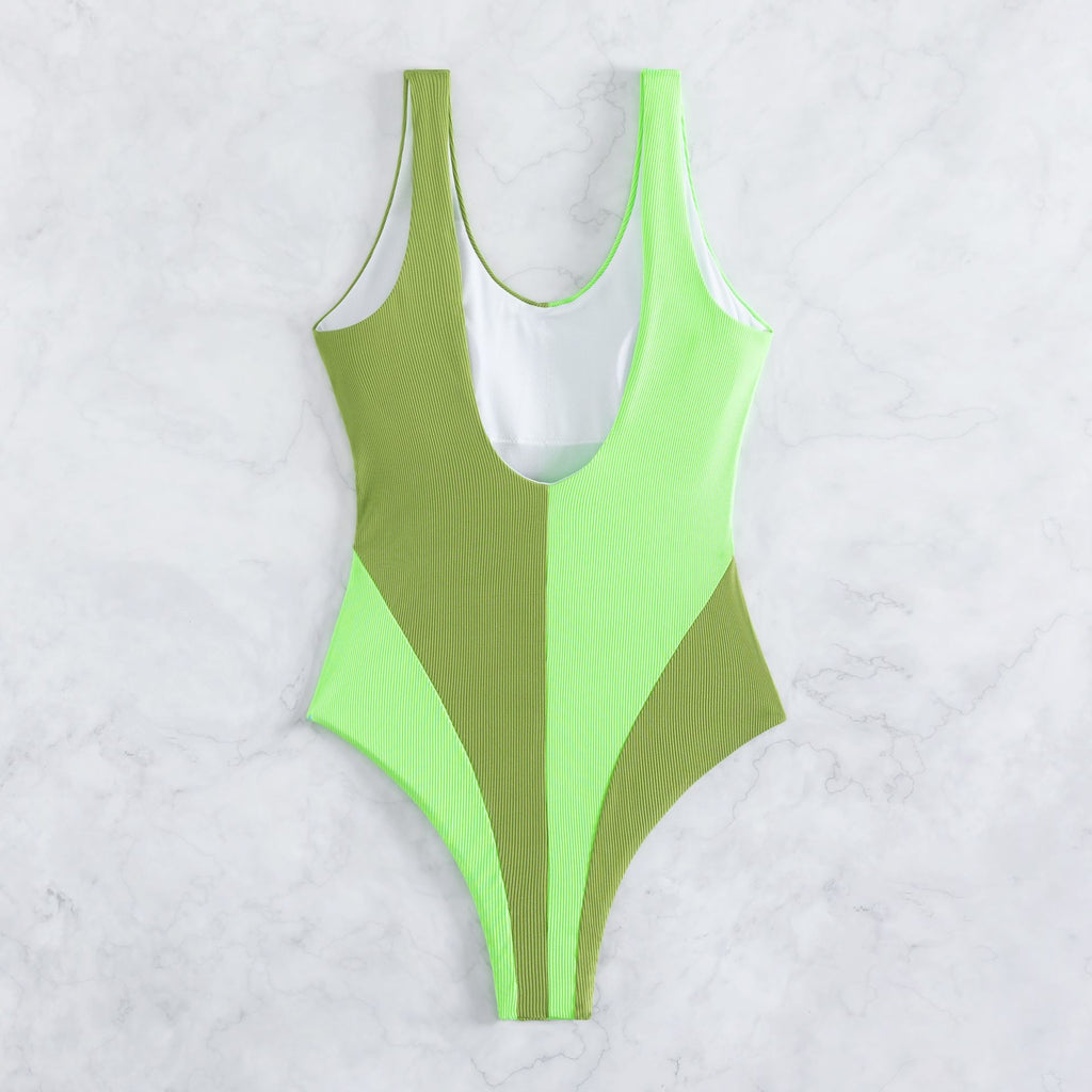 Women Textured Ribbed Fabric Bikini High Leg Beachwear