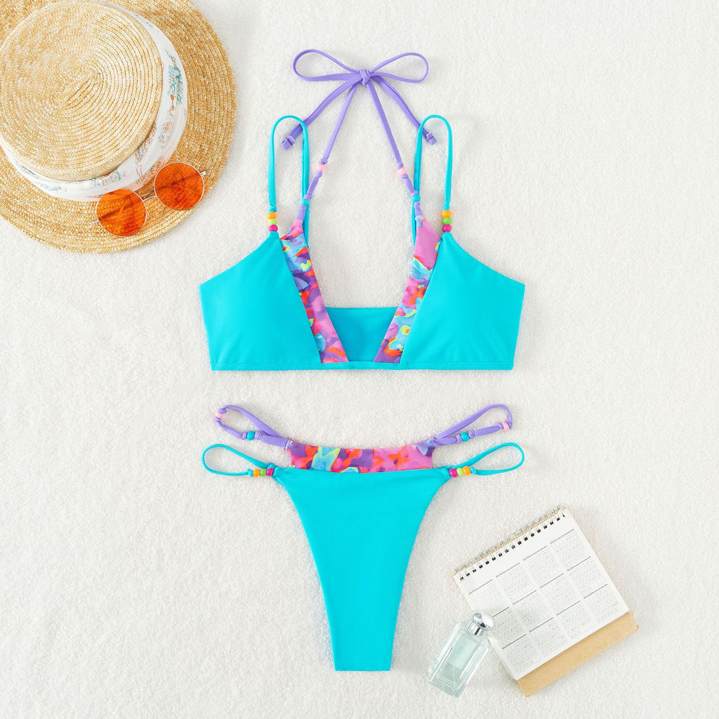 2 Piece Patchwork Color Contrast Bikini