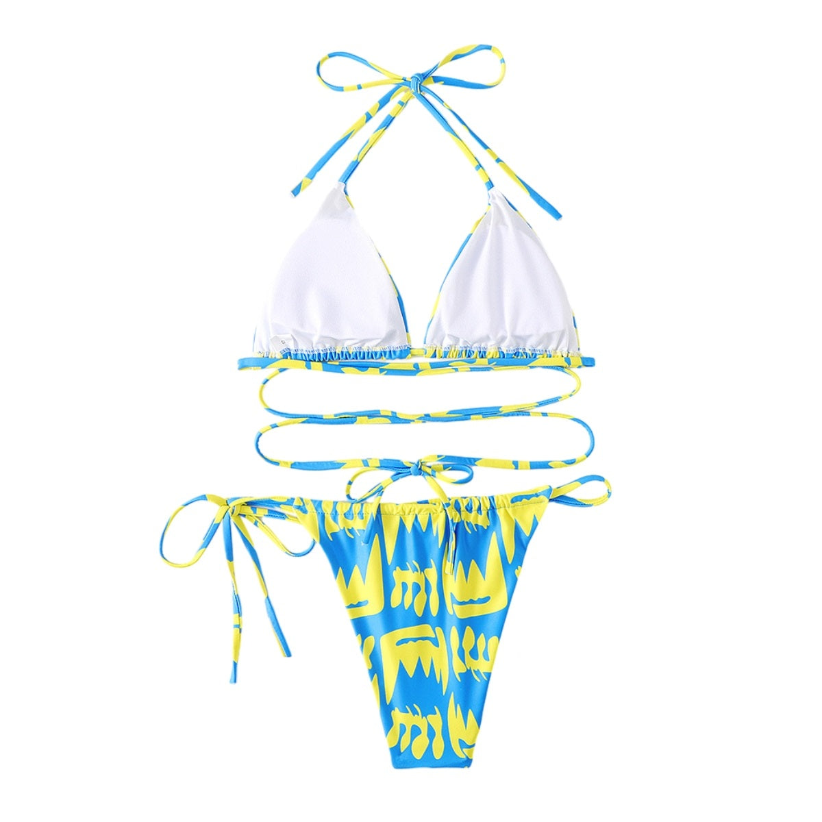 Halter Neck Bathing Suits Two-pieces Print Bikini Set Triangle
