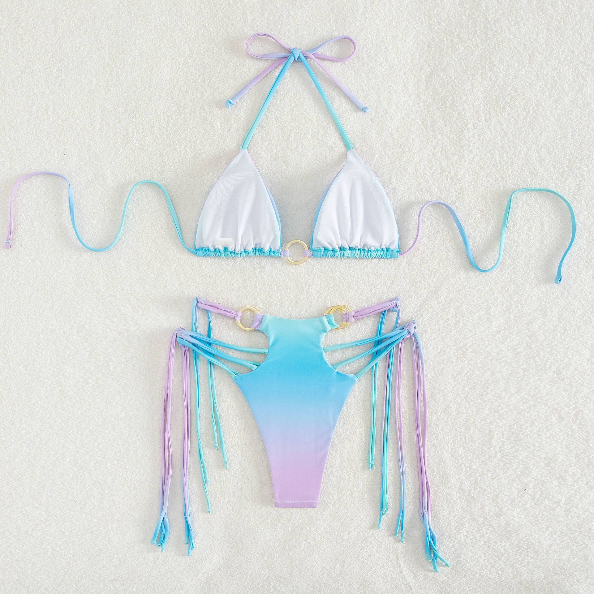 Two-Piece Sexy Print Tassels Lace Up Swimsuit