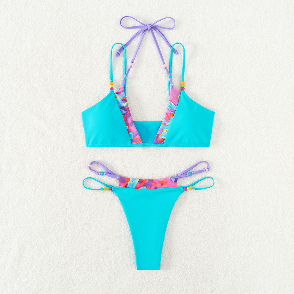 2 Piece Patchwork Color Contrast Bikini