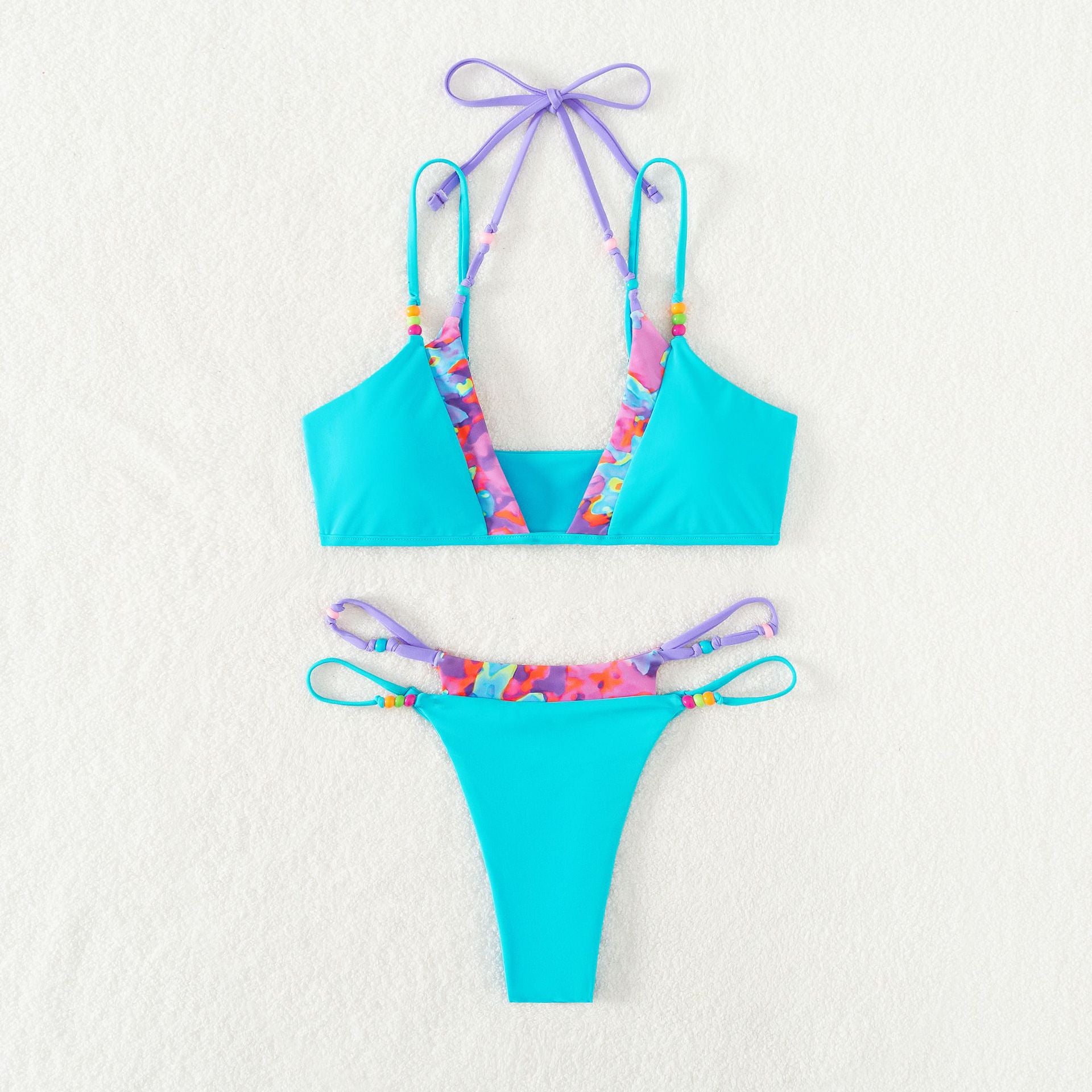 2 Piece Patchwork Color Contrast Bikini