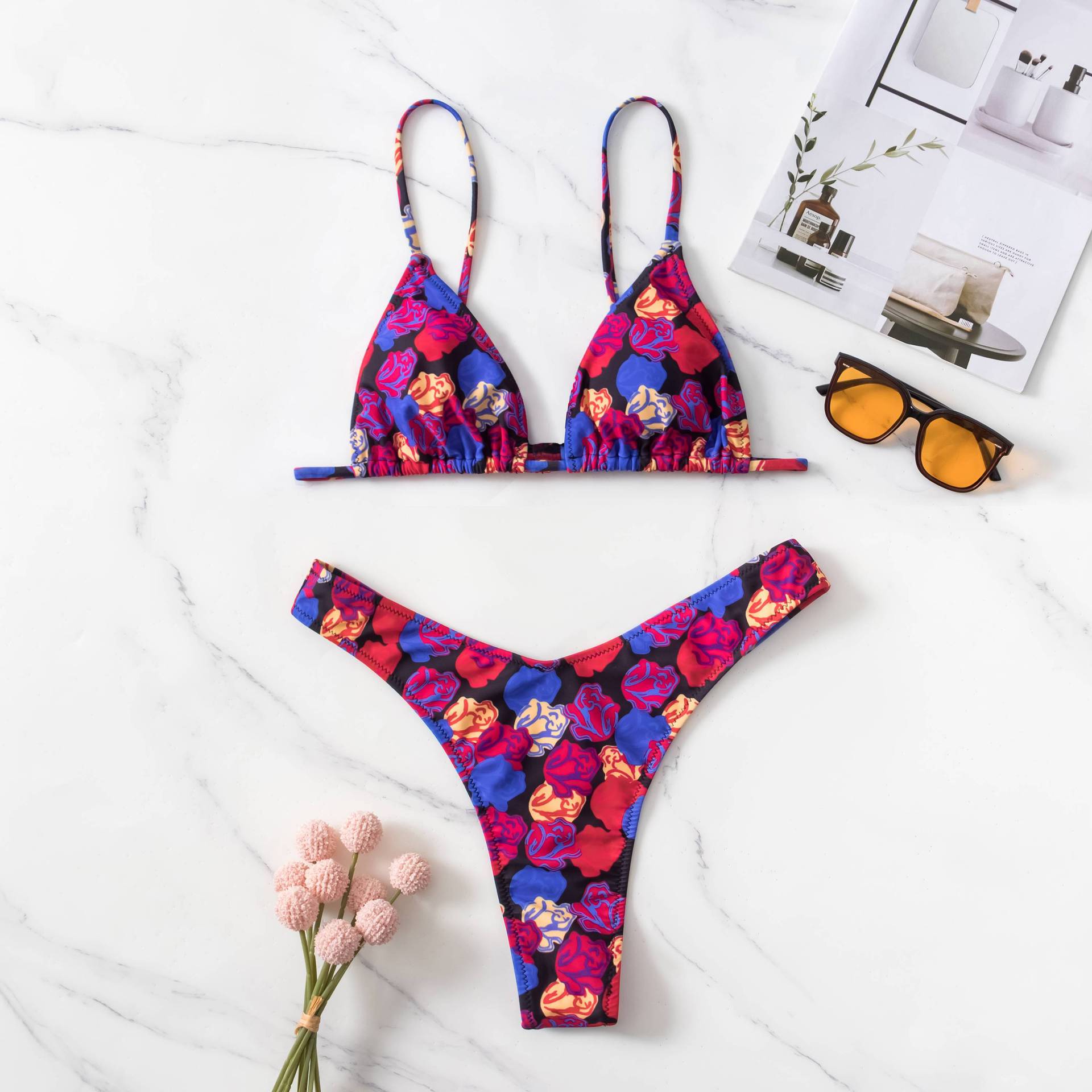 2 Pieces Sexy Bikini Set Fabric floral print sexy swimsuit