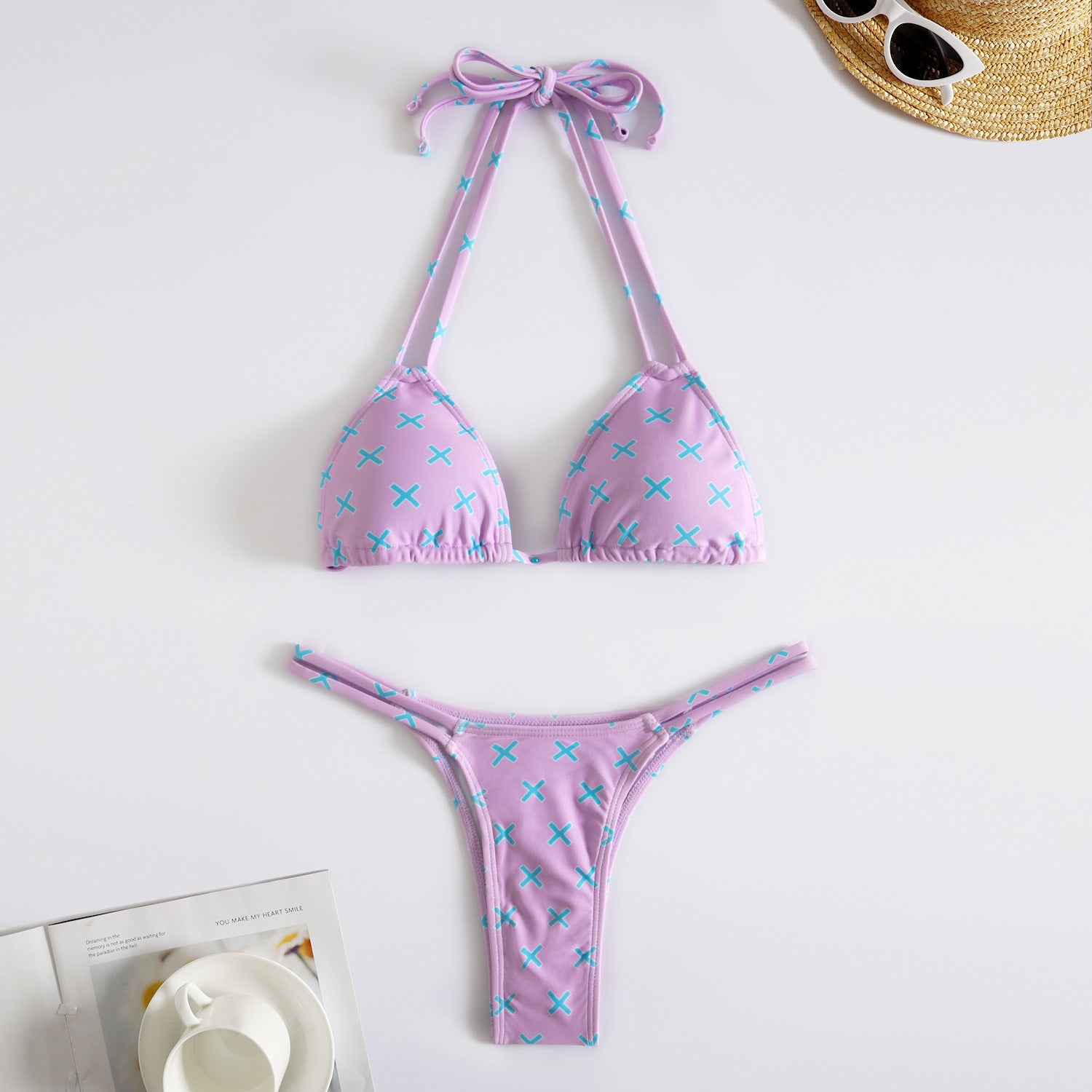 Hot Sexy Micro Bikini Set Halter Geometric Young Girl Print Swimwear