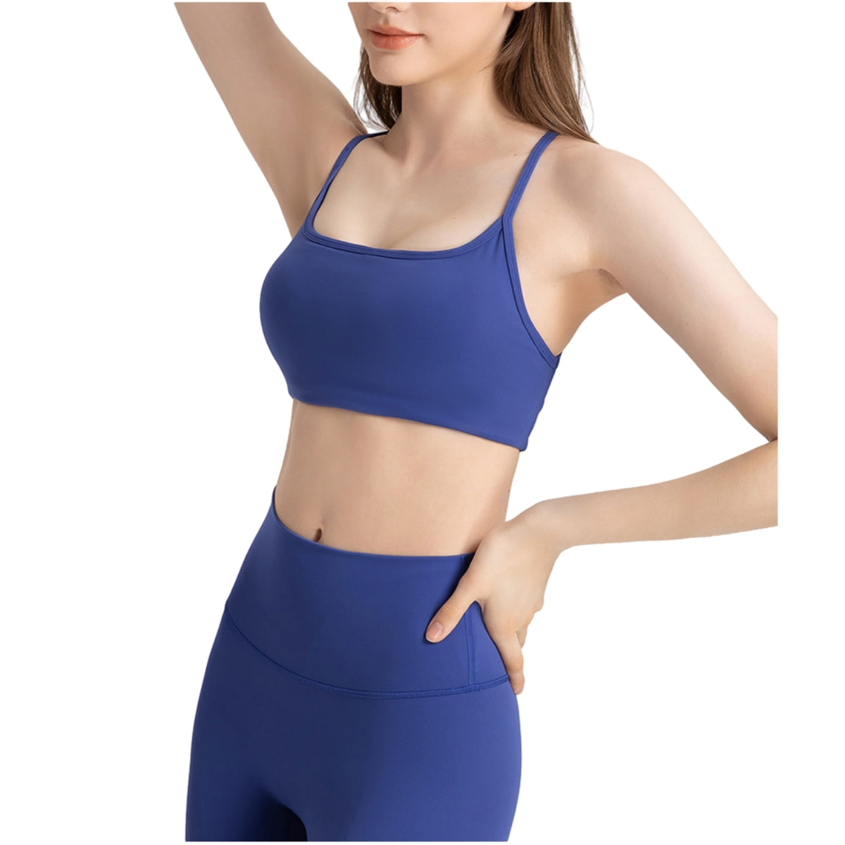 Solid Color Thin Strap Cross Hollow Back Sports Bra