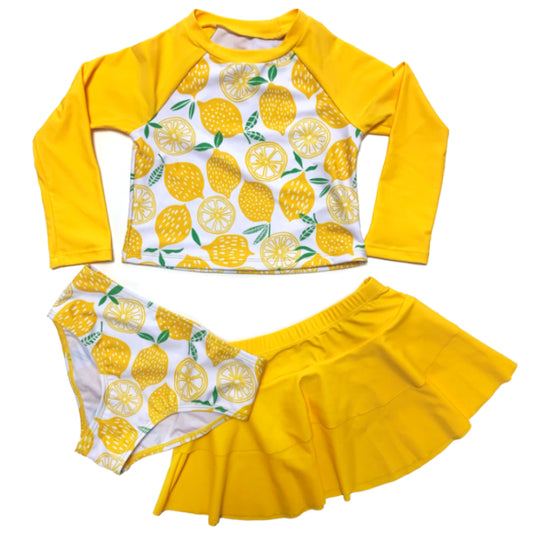 Girls Three Pieces Long Sleeve Yellow Beach Wear
