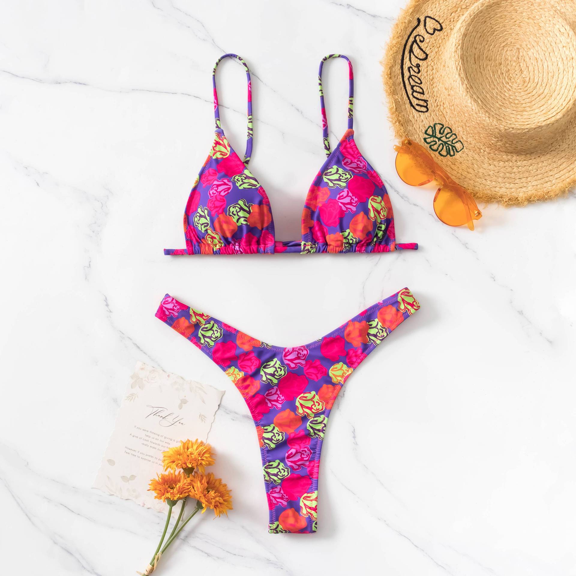 2 Pieces Sexy Bikini Set Fabric floral print sexy swimsuit