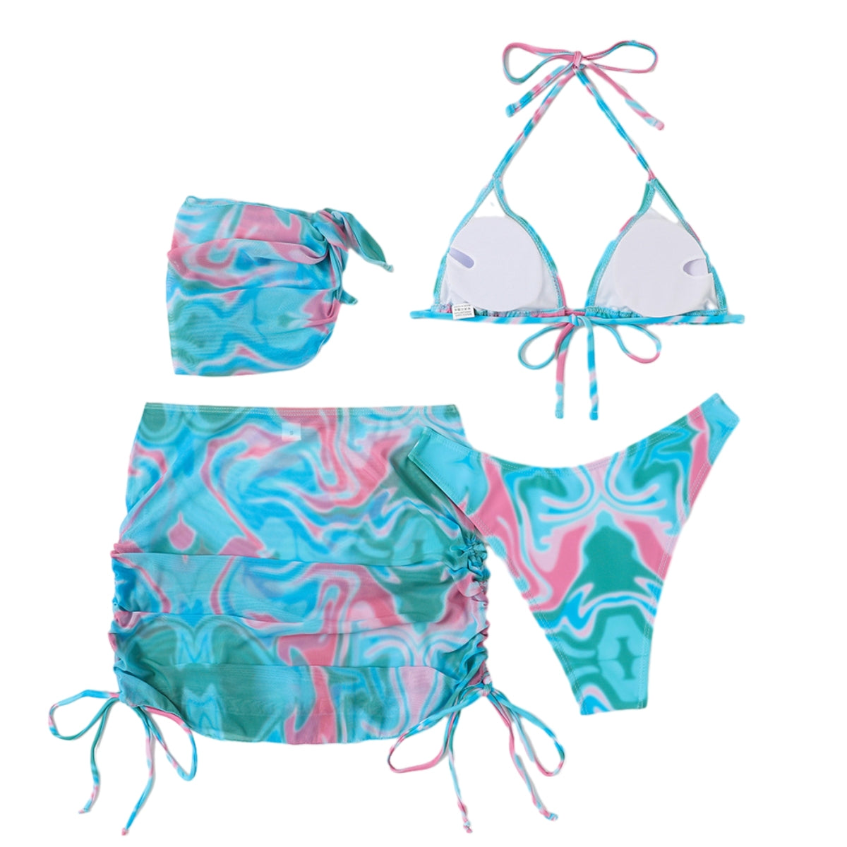 Hot Sexy 4Pcs Women Bikini Sets Tie-Dyed Print Fashion Design Bikini