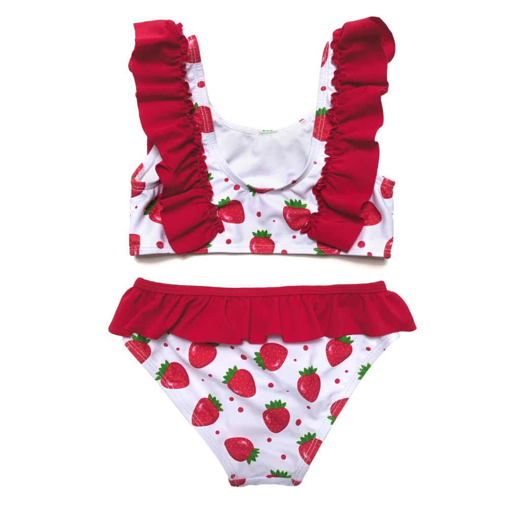 Girls Two Pieces Swimwear Strawberry Print Kids Swimming Red Beach Wear Swimsuit