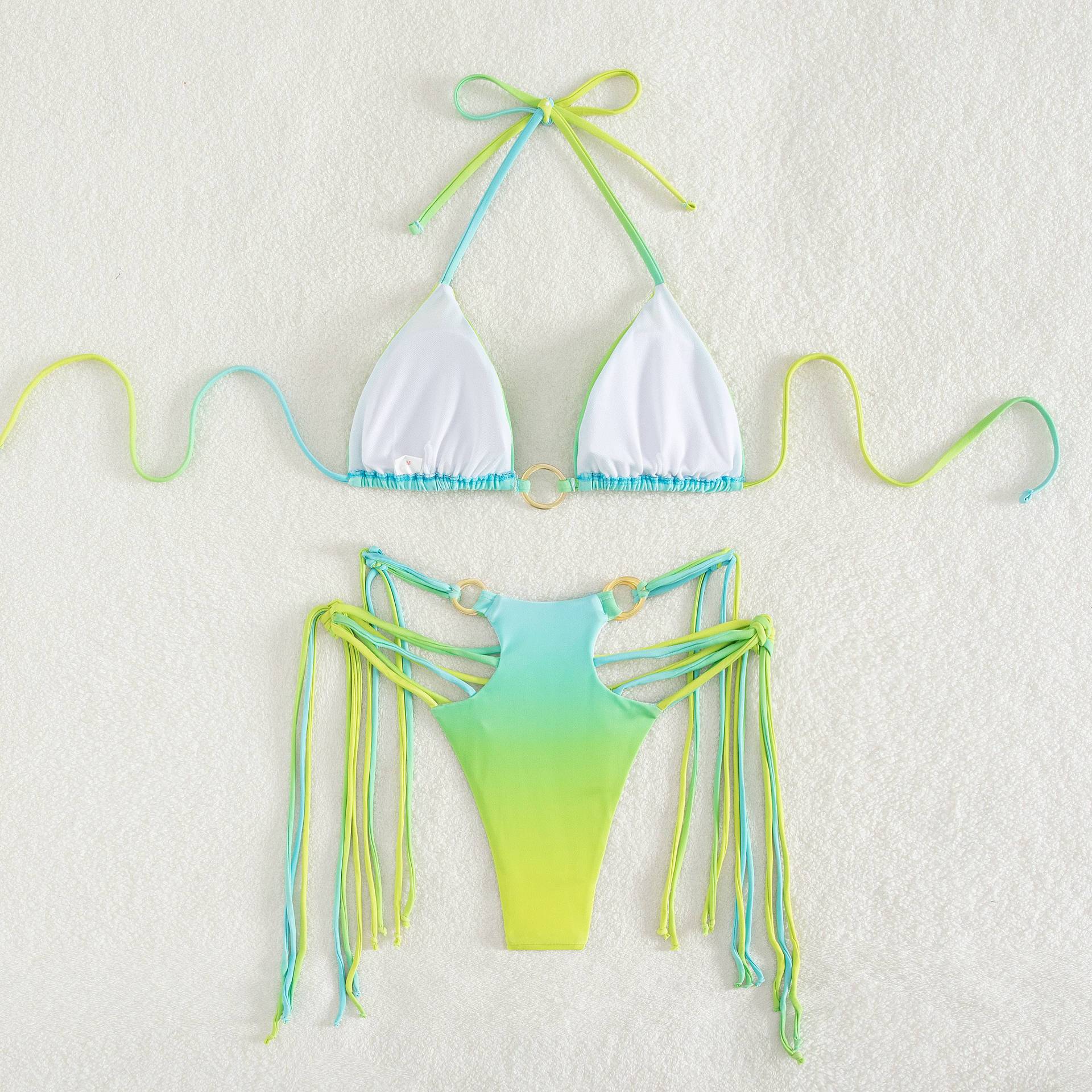 Two-Piece Sexy Print Tassels Lace Up Swimsuit