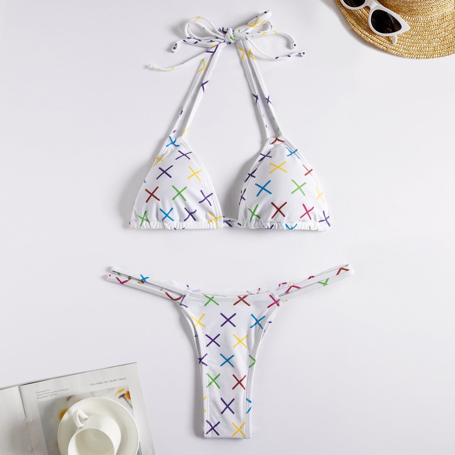 Hot Sexy Micro Bikini Set Halter Geometric Young Girl Print Swimwear