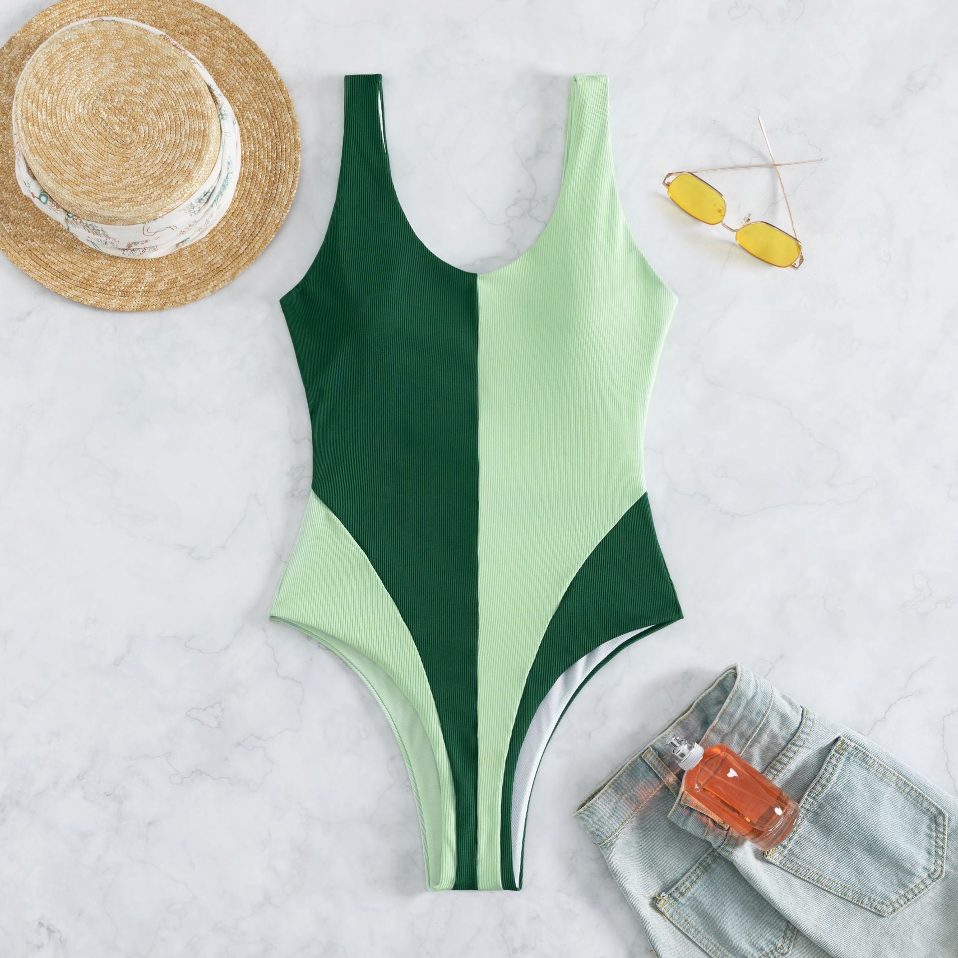 Women Textured Ribbed Fabric Bikini High Leg Beachwear