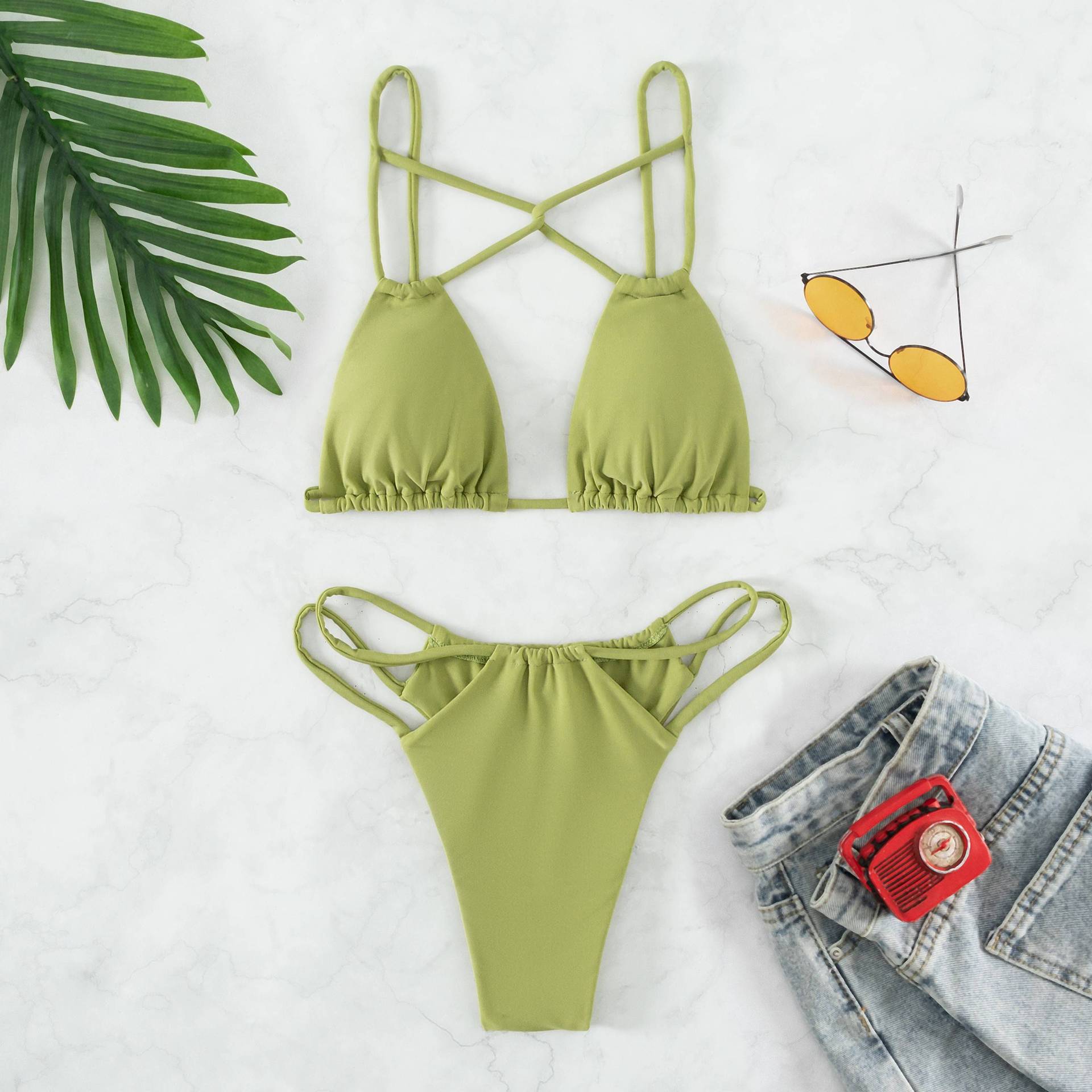 Two Piece Solid Color Bikini Swimsuits For Women
