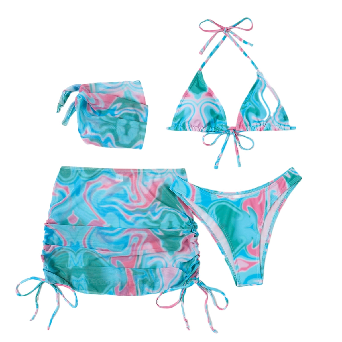 Hot Sexy 4Pcs Women Bikini Sets Tie-Dyed Print Fashion Design Bikini