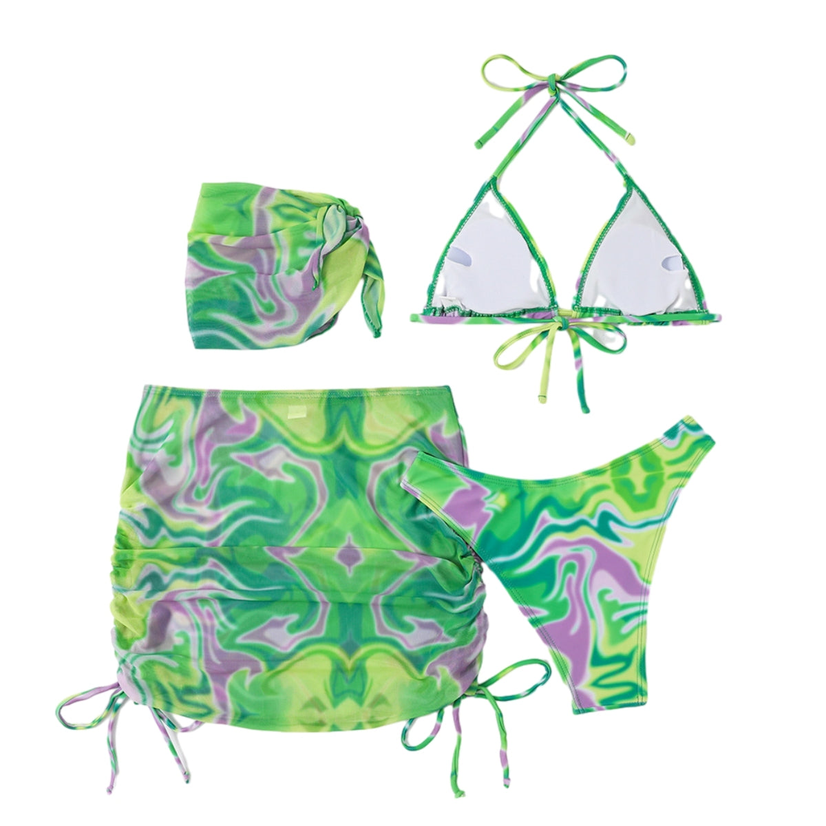 Hot Sexy 4Pcs Women Bikini Sets Tie-Dyed Print Fashion Design Bikini