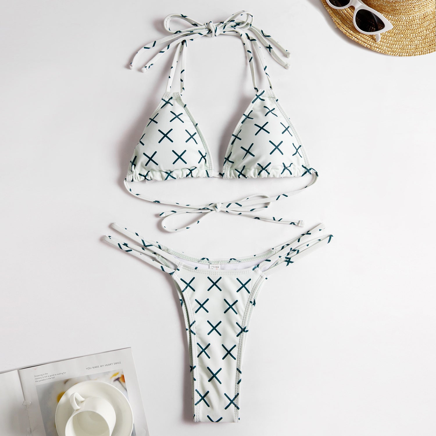 Hot Sexy Micro Bikini Set Halter Geometric Young Girl Print Swimwear