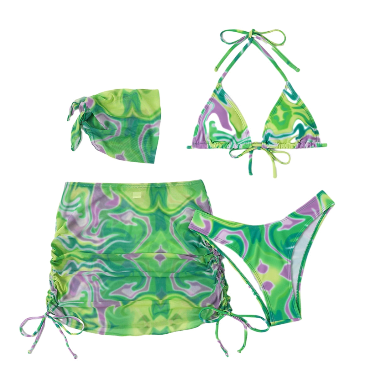 Hot Sexy 4Pcs Women Bikini Sets Tie-Dyed Print Fashion Design Bikini