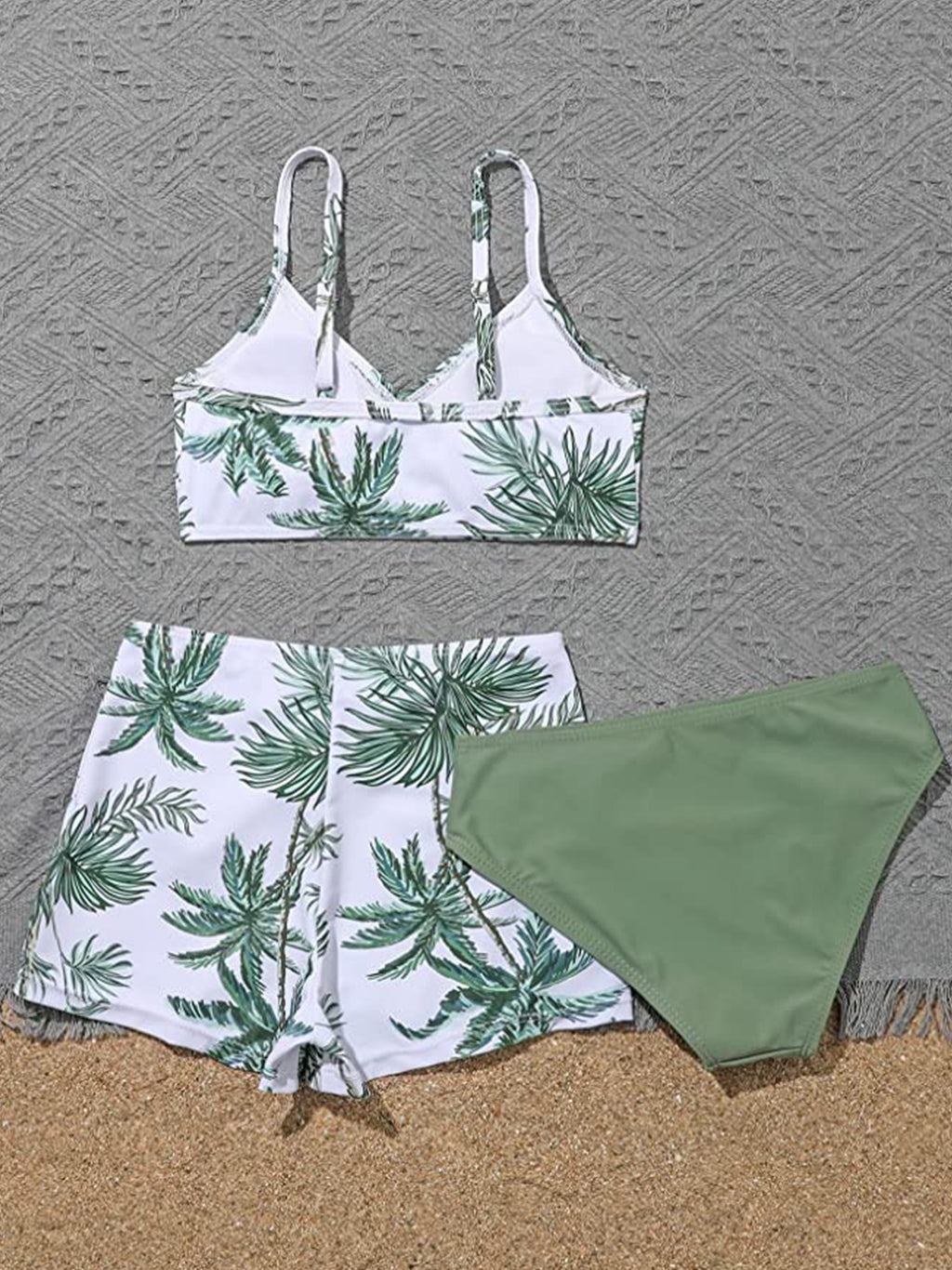 Three pieces swimwear set for teenagers with beach short